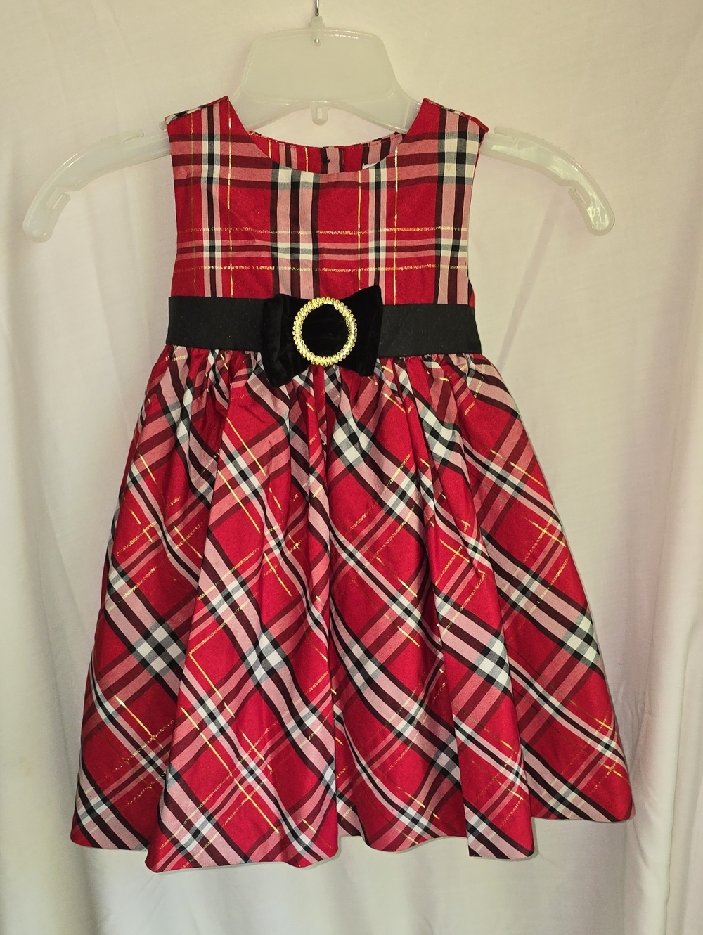 Camilla Red Plaid Party Dress with Black Velvet Belt